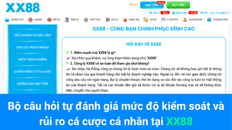 Bộ câu hỏi tự đánh giá mức độ kiểm soát và rủi ro cá cược cá nhân tại XX88