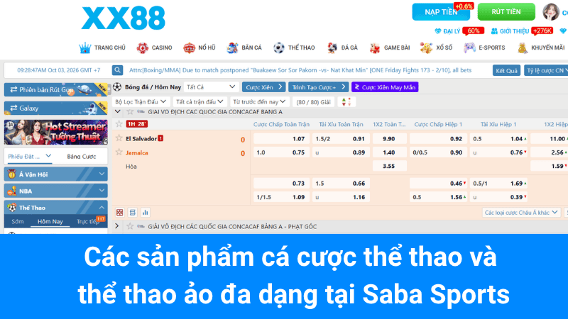 Các sản phẩm cá cược thể thao và thể thao ảo đa dạng tại Saba Sports