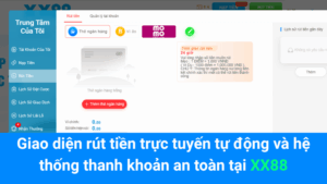 Giao diện rút tiền trực tuyến tự động và hệ thống thanh khoản an toàn tại XX88