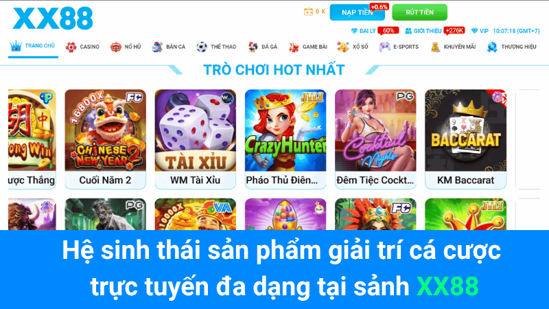 Hệ sinh thái sản phẩm giải trí cá cược trực tuyến đa dạng tại sảnh XX88